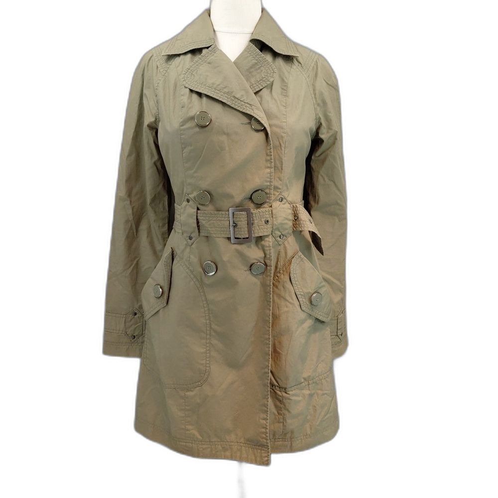 Anthropologie Tulle Trench Coat Jacket Sz S Olive Green Double Breasted Belted